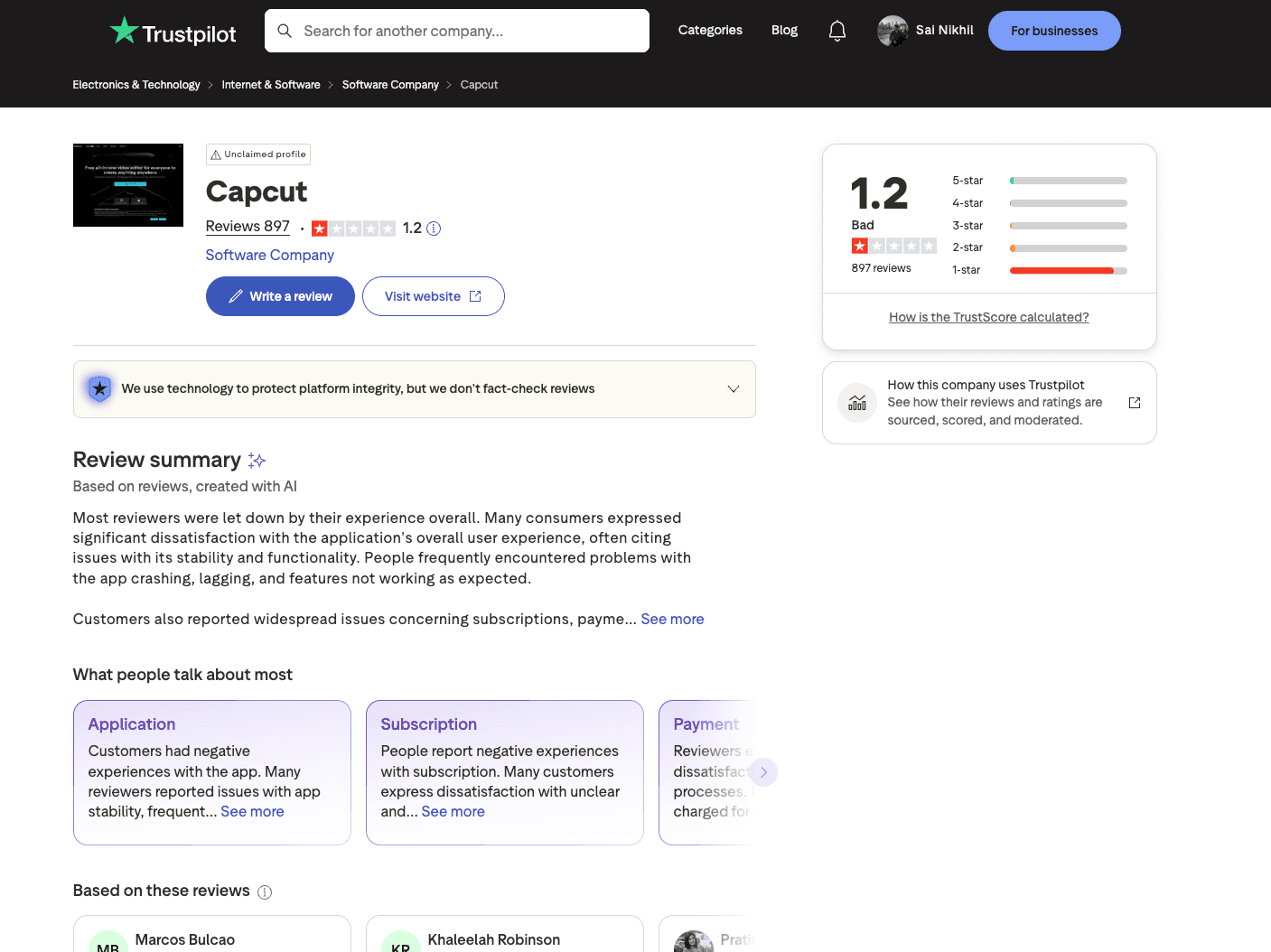 CapCut reviews screenshot