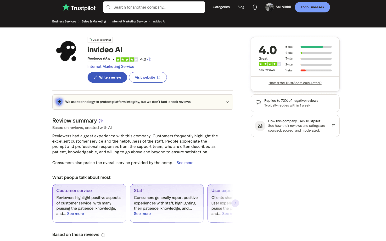 InVideo reviews placeholder screenshot