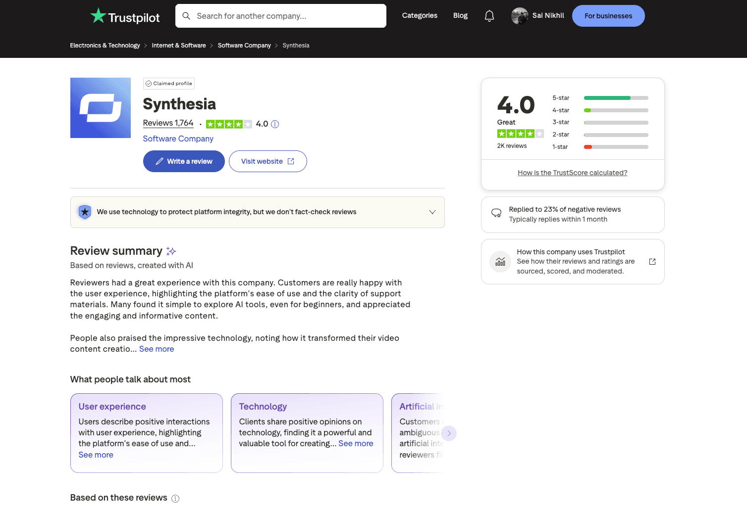 Synthesia reviews screenshot