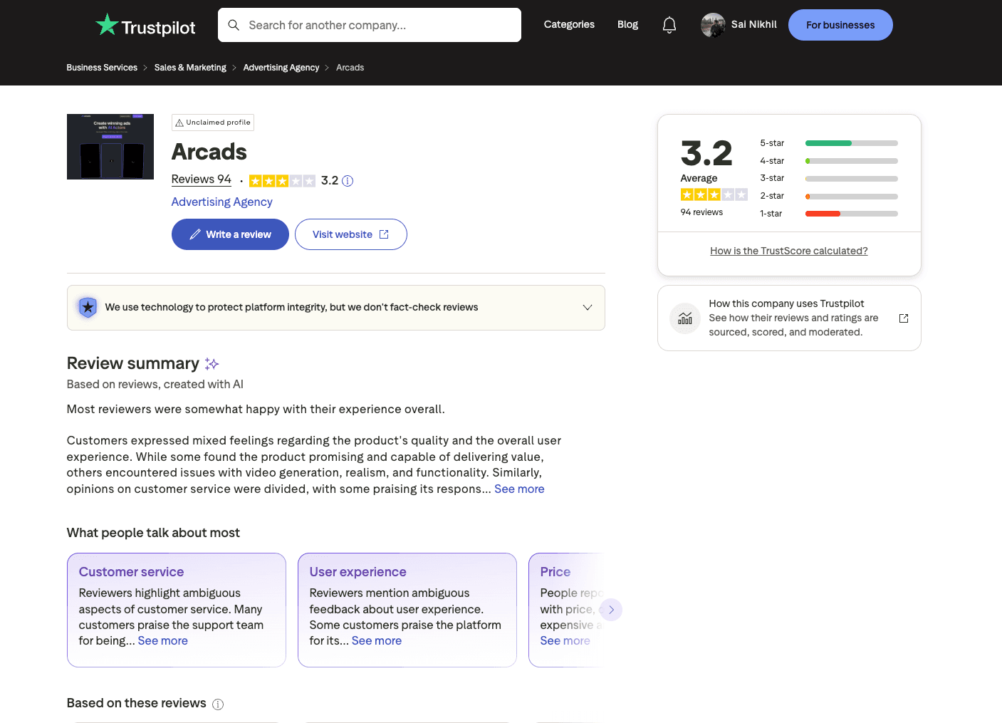 Arcads product interface and research evidence