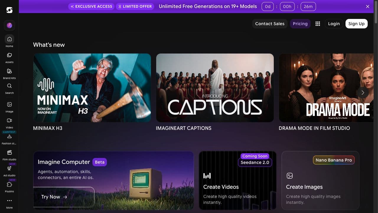 ImagineArt public homepage and product interface