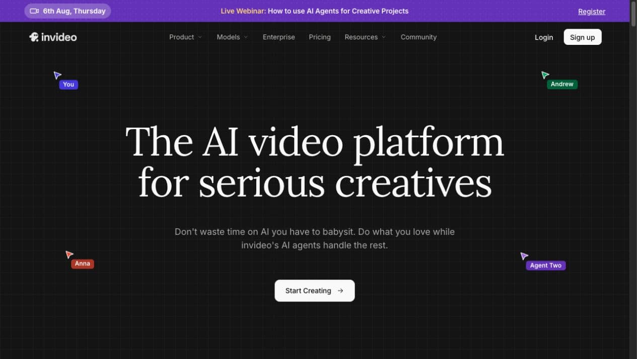 InVideo AI public homepage and product interface