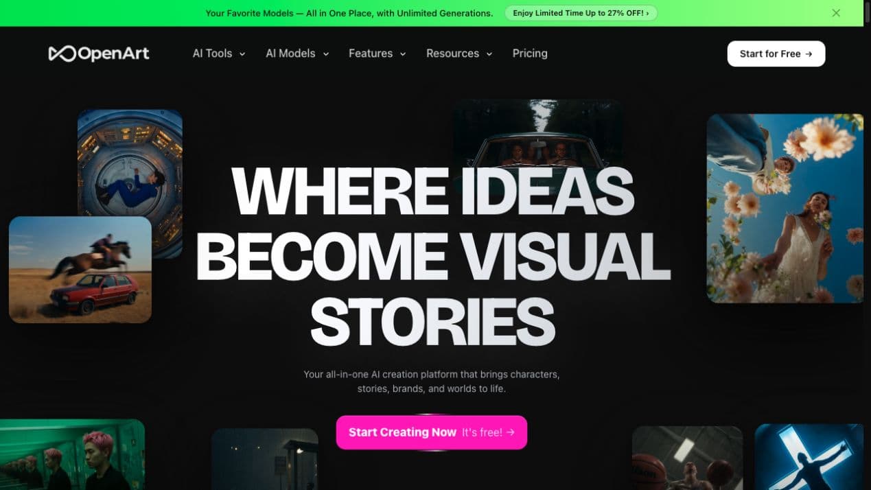 OpenArt public homepage and product interface