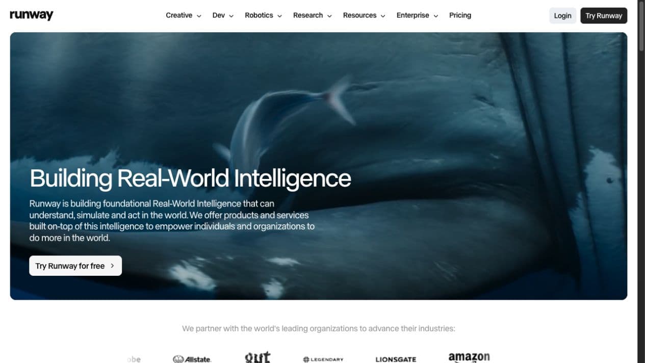 Runway public homepage and product interface