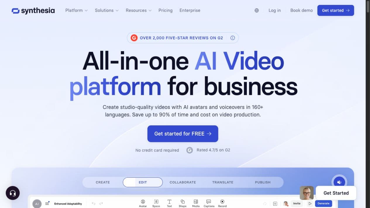 Synthesia public homepage and product interface