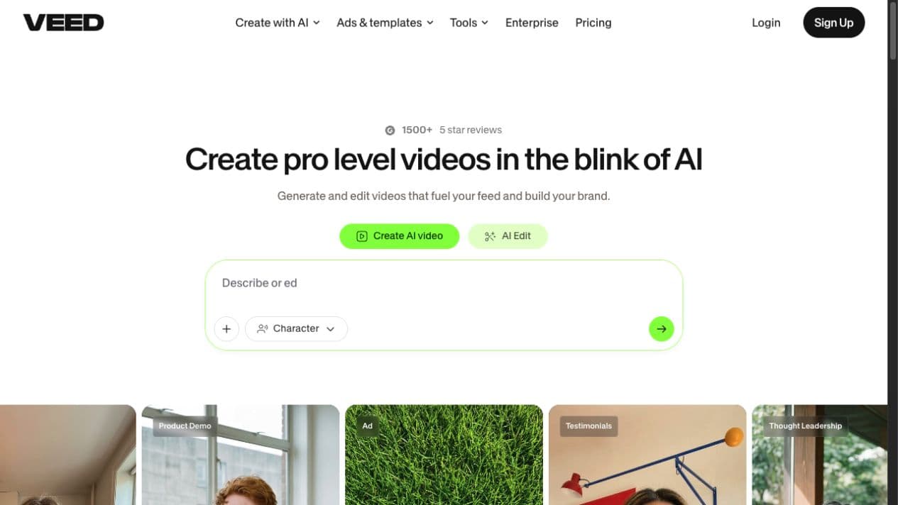 VEED.IO public homepage and product interface