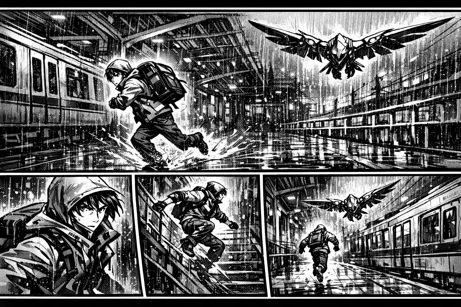 Black and white manga panels created with an AI anime art generator
