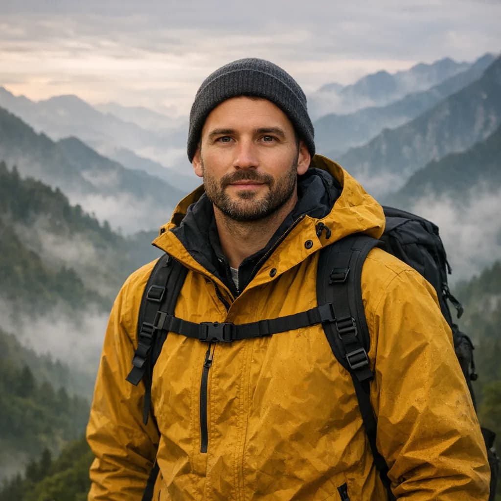 Fictional explorer portrait used as a target image for AI face swap