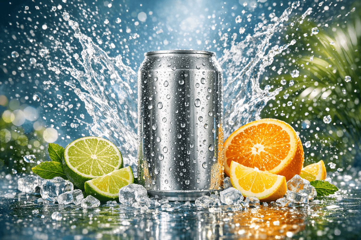 Beverage splash ad visual for feed campaigns