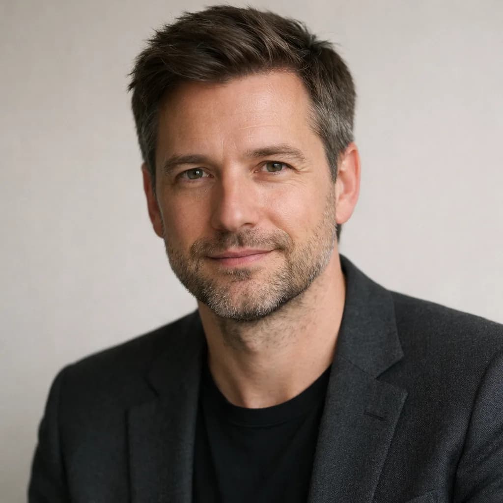 Premium professional AI headshot in a daylight studio