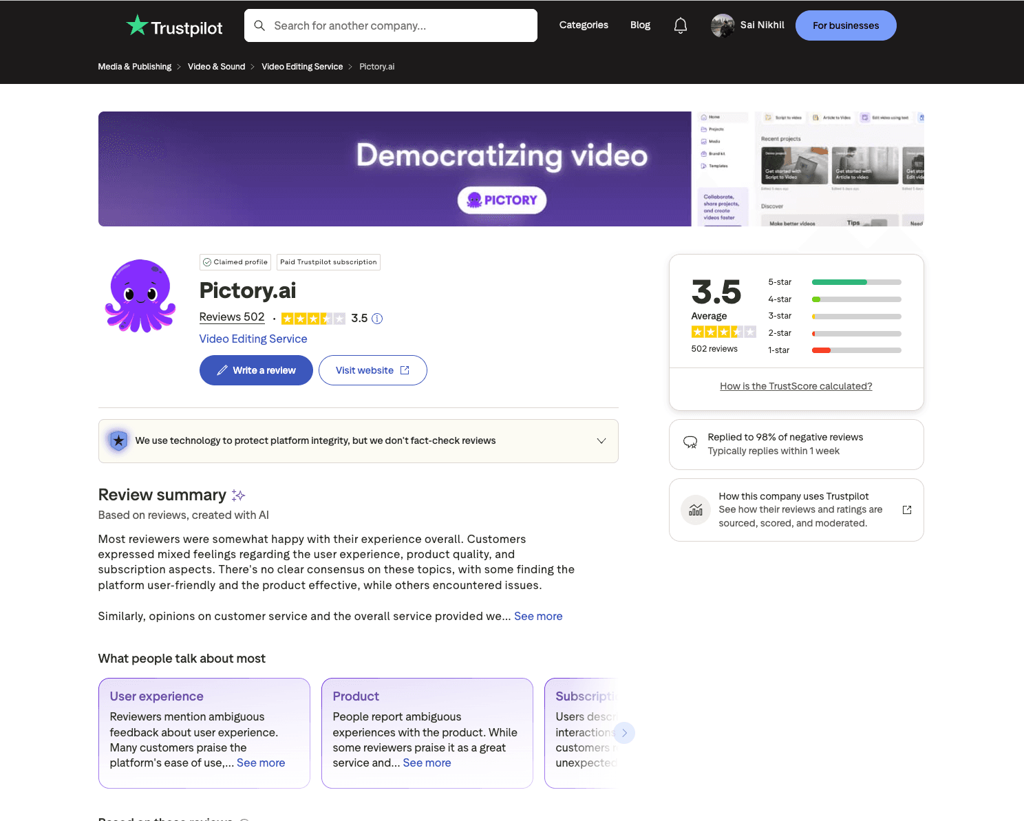 Pictory product interface and research evidence
