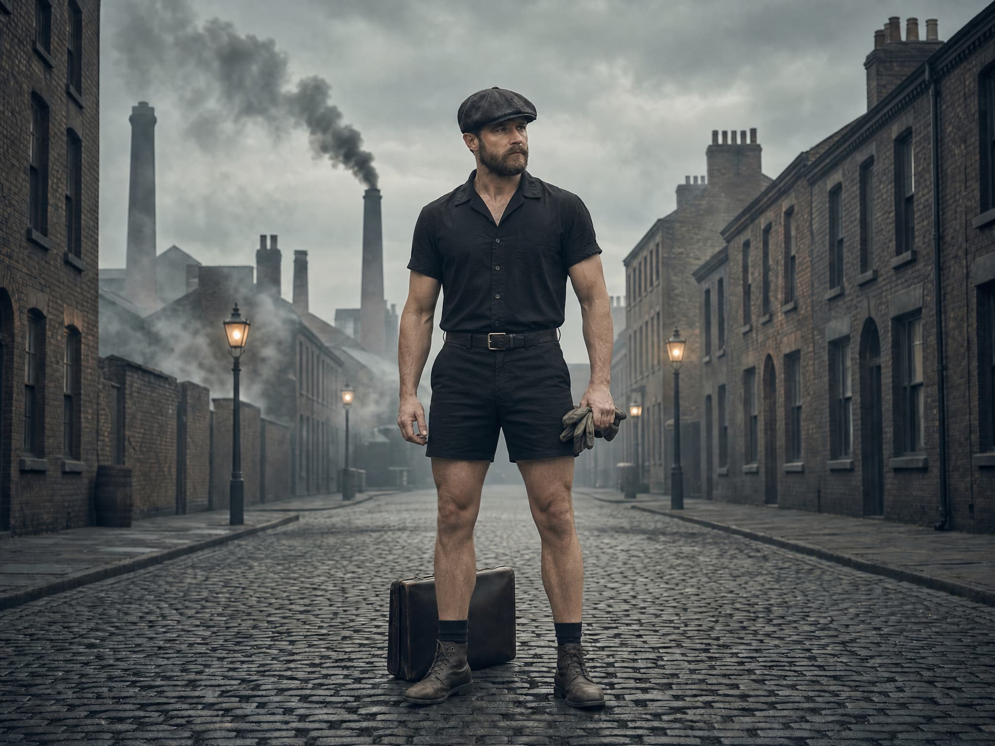 Man wearing a modern black outfit after an AI edit that preserves lighting and perspective