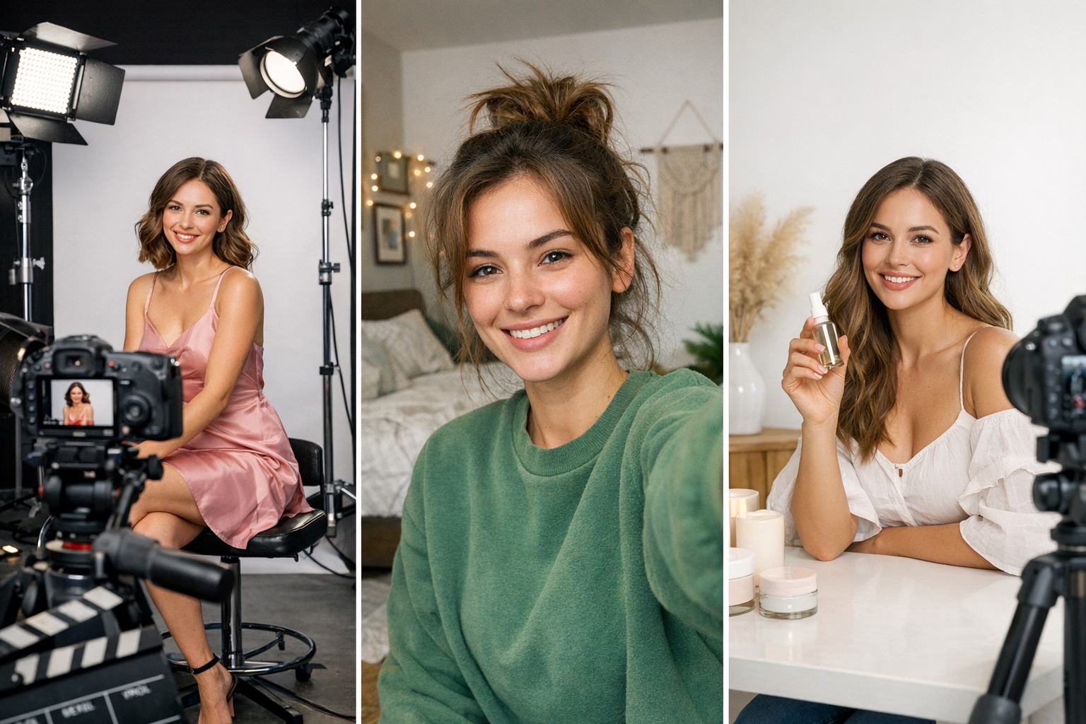 Comparison visual between UGC ads, influencer posts, and traditional studio production