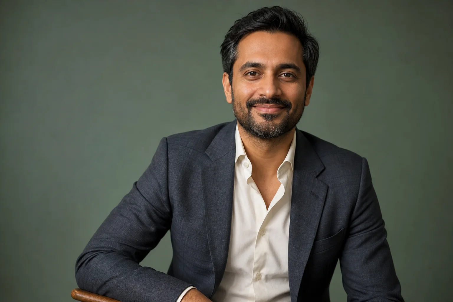 Professional founder headshot created from an AI photoshoot prompt