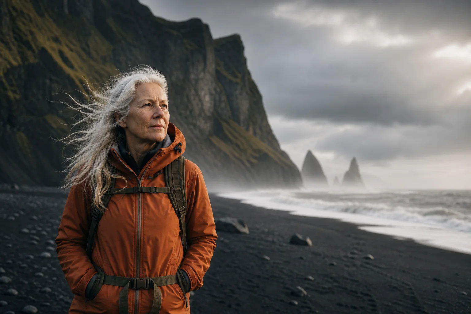 Adventure portrait on an Icelandic black-sand coast